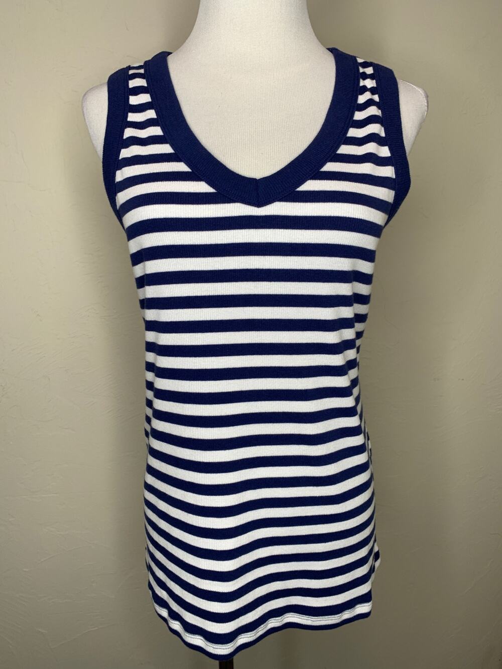 Sonoma Plus Blue White Stripe Tank Top V Neck Sz 14W
